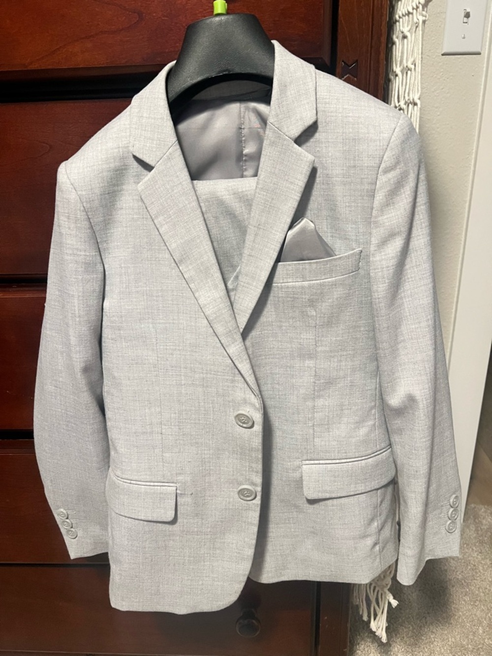 Light Gray Boys' Suit Blazer with Pocket Square
